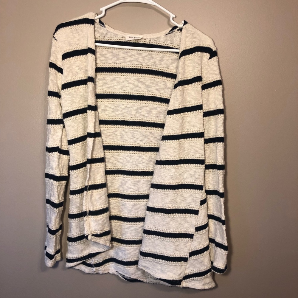White and Navy Striped Cardigan